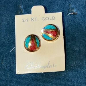 24 KT Gold Multi-Color Round Clip-On Earrings